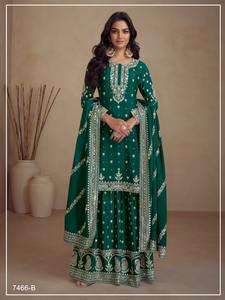Ropa India pakistaní, seda Chinon pesada con bordado de secuencia de hilo múltiple, traje Salwar Kameez para mujer, traje de moda - Product Image 3