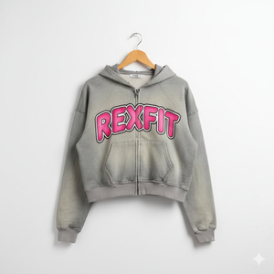 2026 New Premium Grey <b>Zip</b> <b>Up</b> <b>Cropped</b> <b>Hoodie</b> With Bold Rexfit Logo Soft Fabric Casual Streetwear Casual Streetwear Comfort - Product Image 1