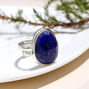 แหวนพลอย Lapis Lazuli rosecut 925แหวนเงินแท้ปรับแต่งพลอยธรรมชาติทรงวงรีตัดแหวนที่ไม่เหมือนใคร - Product Image 2
