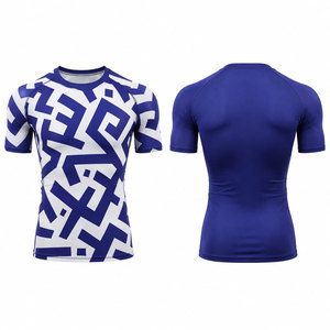 Chemise à manches courtes pour homme, protection anti-UV, bleu et blanc, imprimé tribal, séchage rapide, polyester, pour activités de plein air - Product Image 1