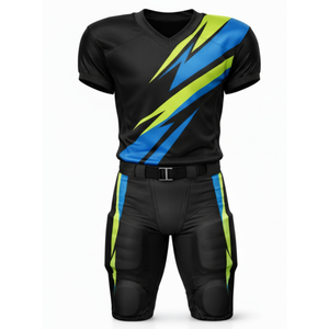 Wholesale American Football Uniform Set Black Blue Neon Shred Graphic Jersey & <b>Padded</b> <b>Pant</b> Team Sportswear OEM - Product Image 1