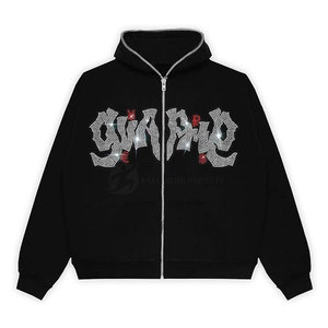 Sweat-shirts à capuche pour hommes les plus vendus, doublés polaire, ornés de strass, coupe-vent, écologiques, nouveau modèle hiver, motif uni, couleur personnalisable, faible MOQ - Product Image 1