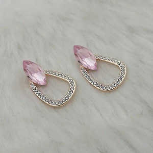 Kriaa ต่างหูห้อยชุบทอง14K/18K สีชมพูบุษราคัมและคริสตัลเพชรรูปทรงสกรู Earrings-1313632A - Product Image 1