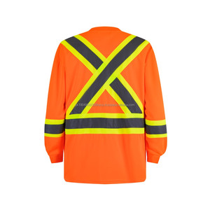 T-shirt de sécurité haute visibilité pour hommes, classe 3 ANSI, type R, manches longues, dos en X, réfléchissant, pour la construction - Product Image 4