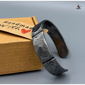 Brazalete de acero de Damasco vikingo moderno hecho a mano, joyería Industrial forjada de primera calidad, anillo de juramento personalizable, aniversario - Product Image 1