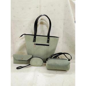 Ensemble de 4 sacs de plage en coton rayé imprimé style bohème Jaipuri, taille moyenne, fermeture éclair, poignée longue, usage quotidien, cadeaux, voyage - Product Image 1