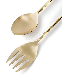 Luxury Golden Stainless Steel and Agate Salad Server Set for Home Kitchen Hotels Restaurants Weddings - Product Image 5