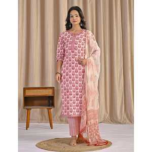 Conjunto de Kurta y Pantalón de Algodón con Estampado a Mano Azul, Estilo Pakistaní, Vestidos Indios con Anarkali Lehenga Choli Hecho de Tela de Red - Product Image 4