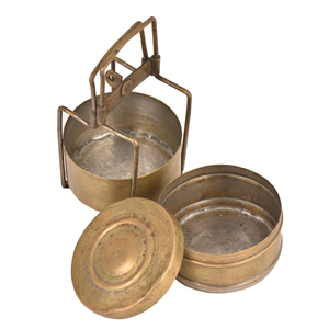 Contenedor de alimentos multiusos, Tiffin fiambrera, diseño maravilloso, forma redonda, caja Tiffin de Picnic de cobre con asa al por mayor - Product Image 4