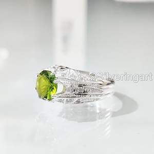 ขายส่งแหวนผู้ชายมาใหม่ธรรมชาติ Peridot พลอย August เครื่องประดับคริสต์มาสวันเกิดแหวนเงินสเตอร์ลิง925 - Product Image 4