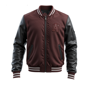 Veste pour hommes tendance personnalisée de haute qualité Style universitaire Letterman avec corps en laine manches en cuir véritable vêtements d'hiver élégants et intelligents - Product Image 6