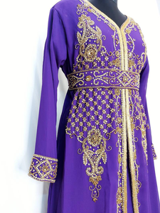 ชุดเดรสแขนยาวผ้าโปร่งปักลายแบบดั้งเดิมผ้าเนื้อบางระบายอากาศได้ดีสไตล์โมร็อกโกผ้าคาฟตันสีม่วงกันแดด - Product Image 2
