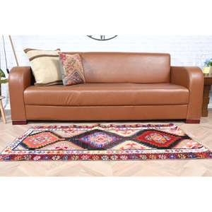 Tapis vintage, petit tapis turc 2,4x4,8 pieds, tapis oriental en laine rouge et bleu - Product Image 2