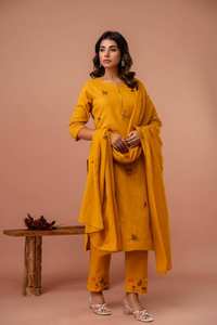 Exclusivo algodón Slub bordado Kurti Bottom Dupatta colección catálogo completo fiesta tarifa al por mayor disponible Salwar indio - Product Image 3