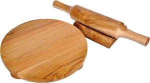 Ensemble de rouleau à pâtisserie et planche en bois de qualité supérieure, Chakla Belan, avec support Belan, écologique, compatible four à micro-ondes, brun, cadeau pour la cuisine - Product Image 3