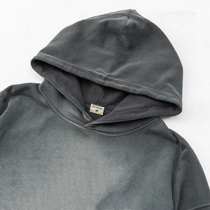 Pull-over vintage vierge poids lourd en éponge française avec logo personnalisé Sweat à capuche lavé à l'acide à double fermeture éclair de haute qualité pour hommes - Product Image 2