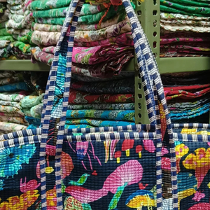 กระเป๋าผ้าบุผ้าคอตตอนขนาดใหญ่เป็นมิตรต่อสิ่งแวดล้อมทนทานซื้อของชำทำด้วยมือสไตล์วินเทจ - Product Image 1