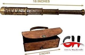 Télescope nautique rétro en laiton fait à la main boîte en cuir vintage accessoires de Pirate de film verre en bois pour le nouvel an/mariage/décor de noël - Product Image 3