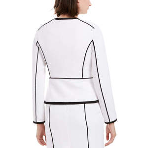 Calvin Klein Women's <b>White</b> <b>Zip</b>-<b>Up</b> Blazer Size 4 Contrast Piping Business Suit Style Embroidery Sequin Button Decorations Woven - Product Image 2