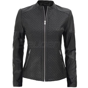 Vente directe usine – Blouson en cuir véritable style sport pour femme, logo personnalisé, imprimé teinté, tissu tricoté respirant, col montant - Product Image 4