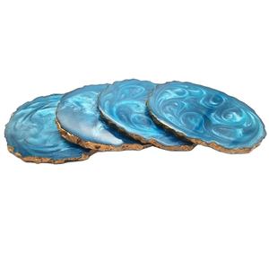 Sous-verres en résine 10x10 cm avec bords dorés, design unique, faits à la main, lot de 4 pièces, accessoires de cuisine, vente chaude 2024 - Product Image 4