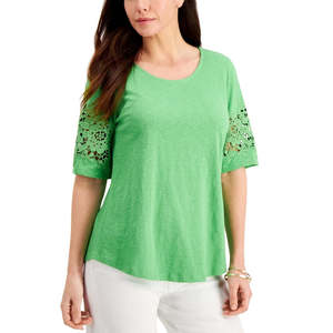 Maglia da Donna Charter Club XL/XS in Cotone con Bordo in Pizzo, Verde, Formale da Ufficio, con Colletto e Decorazione a Bottoni - Product Image 1
