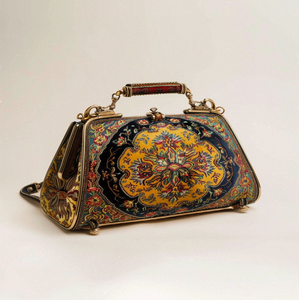 Luxurious pearl-handled <b>satchel</b> with vintage tapestry patterns. Regal charm. Available at wholesale prices - Product Image 5