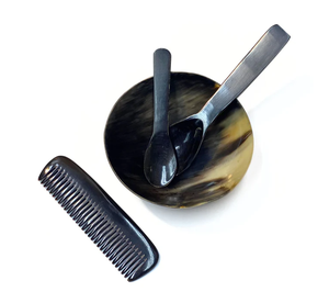 Bol et cuillère en corne de buffle Royal Crafts les plus vendus 2 avec bol en corne à peigne Logo personnalisé Bol de service décoratif poli - Product Image 1