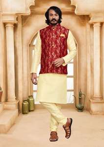 Mens Heavy Look Kurta Pyjama Set With Stylish Koti In Silk Kurti For Festive And Wedding Wear - Product Image 2
