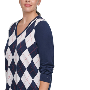 Maglione Argyle in Cotone Blu Ivy Stile Preppy da Donna Taglie Forti 3XL Tommy Hilfiger per l'Autunno - Product Image 3