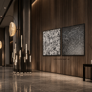 Black and <b>White</b> Abstract Paintings and Wall Arts Diptych Handmade Textured Painting Set for Living Room and Hotel Decorative - Product Image 1