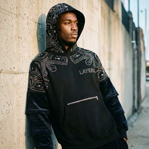 Sudadera con Capucha para Hombre, Venta al Por Mayor 2026, 500gsm, Algodón French Terry, Panel de Terciopelo con Pedrería, Corte Cuadrado, Bordada - Product Image 5