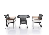 Premium-Qualität Kugu Ireko Modernes Aluminium-Gestell Rattan Outdoor Esstisch Stuhl 5-teiliges Set für Hotel Villa Außenbereich
