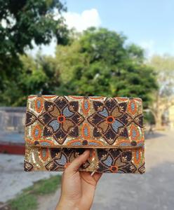 Embrague de boda de estilo Vintage directo de fábrica, cierre de sobre personalizado con bordado a mano, tela de lona, cuentas, cierre de cremallera - Product Image 4