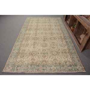 Tapis Turc Vintage Beige et Bleu 5.4X9 ft Laine Tissage Plat avec Motif Patchwork pour Décorations de Salon - Product Image 1