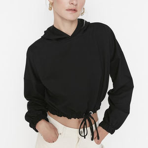 Sweat à capuche court à manches longues de couleur pure ensemble de tenues deux pièces vêtements pour femmes sport solide de haute qualité - Product Image 1