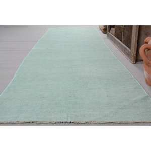 Tapis turc vintage contemporain 3.2 X 13.9ft fait à la main bleu Patchwork Design laine Latex nouveau couloir abstrait Rectangle - Product Image 3