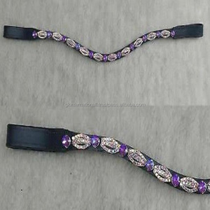 Nouvelle bande de front de cheval en cuir noir et marron de qualité supérieure de conception fantaisie en épi complet avec 1 rangée de chaîne en cristal décorative - Product Image 6
