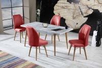 Ensemble de table à manger moderne avec 4 chaises, extensible, plateau en aggloméré, dessus en verre trempé, portable, imperméable, écologique, meubles de salle à manger pour la maison