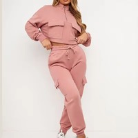 Ensemble de survêtement polaire à capuche 2 pièces pour femme, personnalisé, vente en gros, couleur unie, respirant, style décontracté streetwear