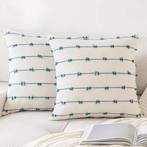 18x18 pouces rose coton broderie florale jeter oreiller couvre Boho housse de coussin pour la maison hôpital hôtel tissé Technique - Product Image 2