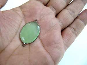 Green Chalcedony Briolette Faceted Oval Shape Double Loop Bezel Connector Jewelry making link bezel - Product Image 2