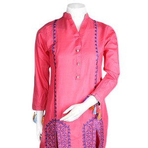 Traje de Algodón de 2 Piezas Bordado para Mujer - Rosa - Product Image 1