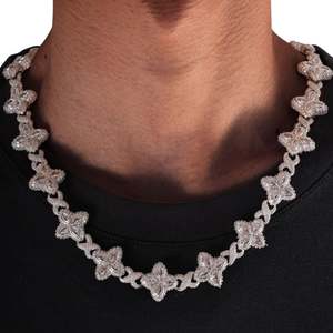 Luxury Unisex's 925 Silver Moissanite Bezel Setting <b>Statement</b> <b>Necklace</b> Flower Design Marquise Cut Rhodium Plated Link Chain - Product Image 4