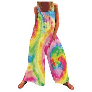 Mono de verano para mujer, suelto, sin mangas, a la moda, informal, suelto con bolsillos, mono estampado sin mangas 2025 - Product Image 3