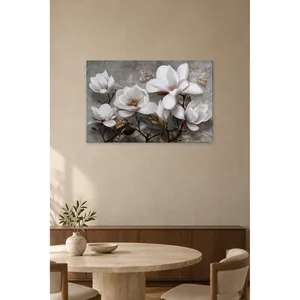 Impression sur toile de magnolias et papillons blancs sur fond gris de Fida - Product Image 2