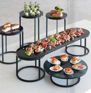 Bộ 5 Vòng đá cẩm thạch và bánh <span class=keywords><strong>pizza</strong></span> sắt phục vụ đứng trong màu đen thanh lịch hoàn thành hoàn hảo phong cách món tráng miệng hiển thị và Bảng trang trí - Product Image 2