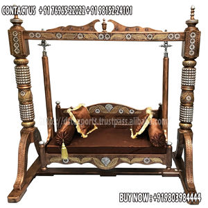 Jhula en bois de teck indien classique pour la maison Jhula indien pour Hall avec des chaînes en laiton Designer balançoire en bois vente DSTExports malaisie - Product Image 3