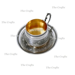 Tasse à café et soucoupe en laiton poli or de la plus grande qualité pour accessoires de cuisine servant tasse à thé et soucoupe - Product Image 5