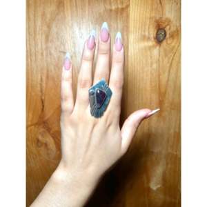 Navajo One Size Rose Gold Plated Brass <b>Ring</b> Sugilite & Sterling Silver <b>Adjustable</b> Fashionable Bezel Set <b>Ring</b> Gift - Product Image 5